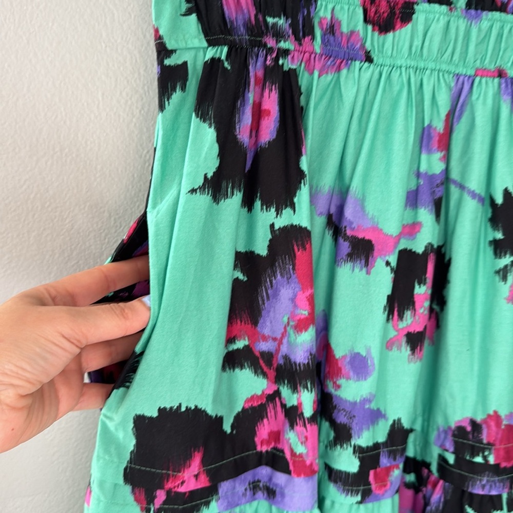 Anthropologie Mint Green Maxi Dress with Purple & Black Floral Print - Picture 8 of 16